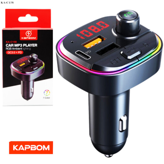 Transmissor Veicular FM com Carregador PD Mp3 Usb Pendrive Tomada turbo QC3.0+PD Kapbom - KA-C158