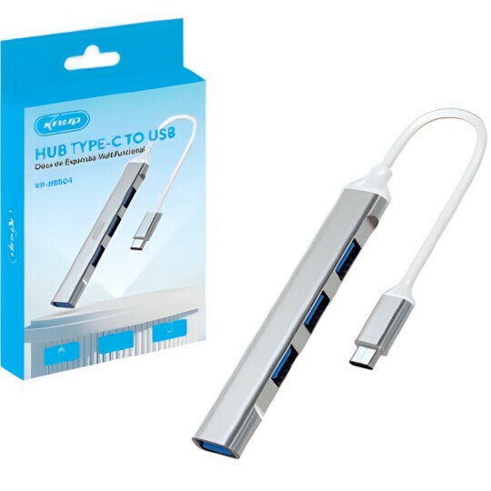 Hub USB-C com 4 Portas USB 3.0 e 2.0 Alta Velocidade Knup - KP-HB504