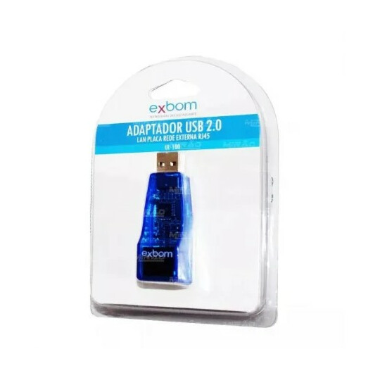 Placa de Rede USB 2.0 Adaptador LAN Externa RJ45 Azul EXBOM - UL-100