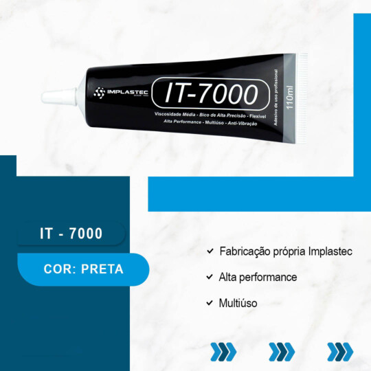 Cola Adesiva Preta para Manutenção Tela Reparo Display de Celular Implastec - IT7000 