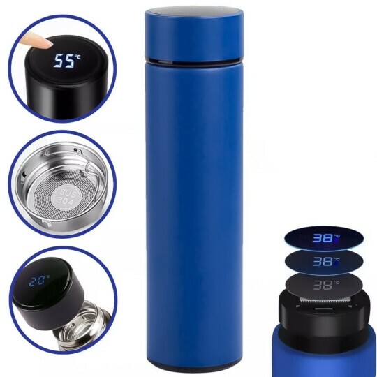 Garrafa Térmica 500ml Inteligente Em Aço Inox Azul - An-005
