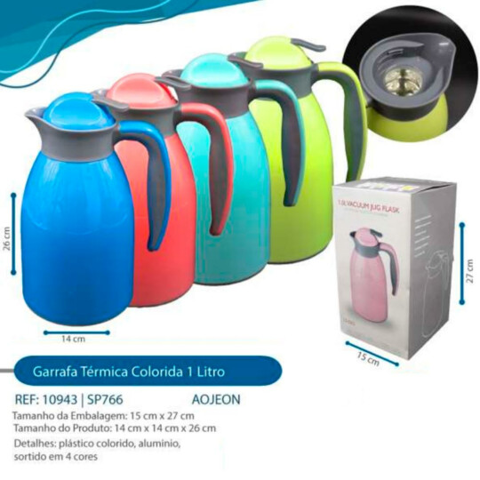 Garrafa Termica Café Chá 1 Litro Jarra Colorida - SP766