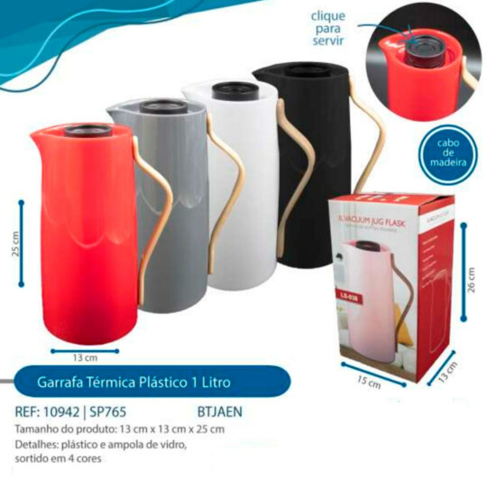 Garrafa Térmica 1 Litro Café Plástico com Cabo Curvo - SP765