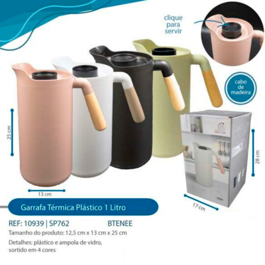 Garrafa Termica 1 Litro Café Jarra Nórdica com Cabo de Madeira - SP762