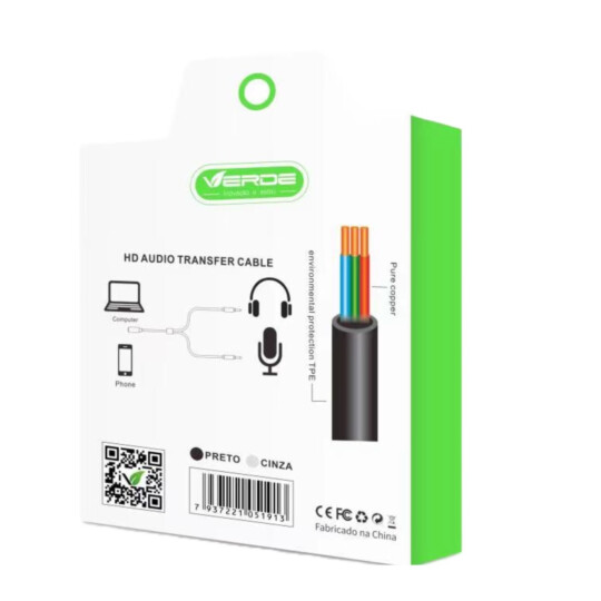 Cabo Adaptador P2 Fêmea para 2 P2 Macho Verde - ZJT-3.5B-5