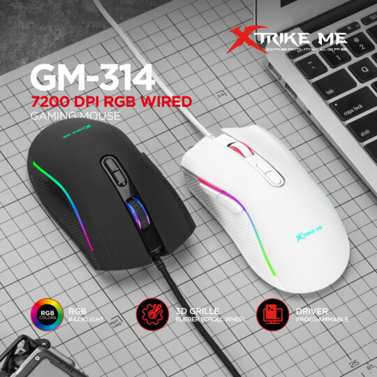 Mouse Gamer Preto USB com RGB 7200dpi Xtrike-ME - GM-314 BK