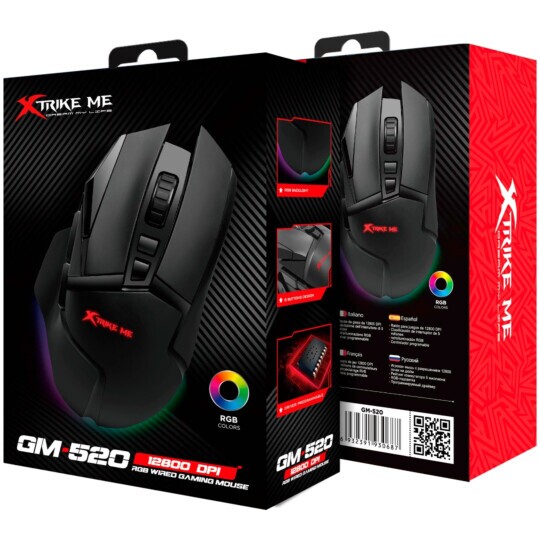 Mouse Gamer Xtrike-ME GM-520 USB com RGB 12800dpi 1000Mhz