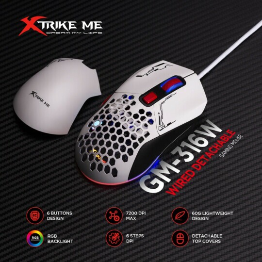 Mouse Gamer Customizável Xtrike-ME GM-316W Branco