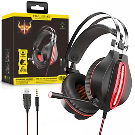 Headset Gamer com Microfone e Led Vermelho OVLENG - GT-62