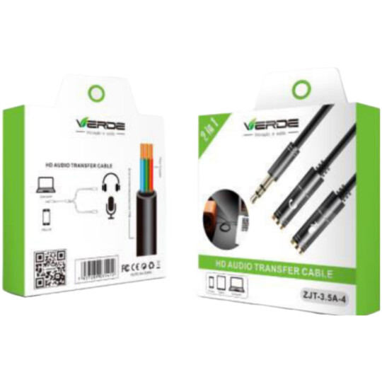 Cabo Adaptador P2 Macho para 2 P2 Fêmea 3,5mm Verde ZJT-3.5A-4