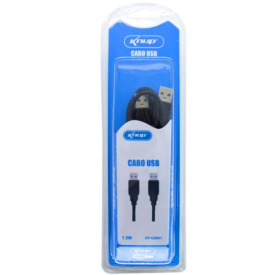 Cabo USB (M) + USB (M) 2.0 1.5 Metros Knup - KP-USB01