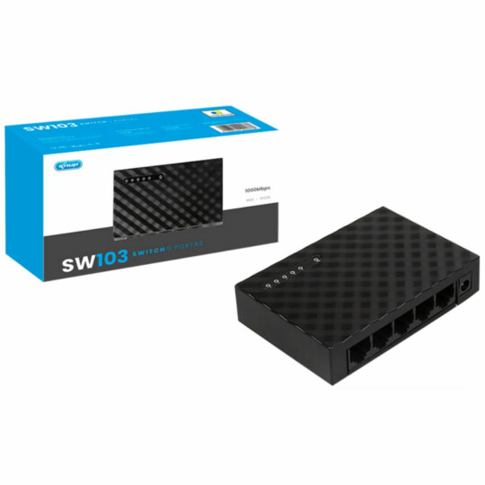 Switch Rede 5 Portas RJ45 10/100/1000 Mbps KNUP - KP-SW103