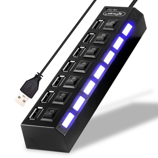 Hub USB 7 Portas 2.0 com Switch e Led Indicador KNUP - HB-T57