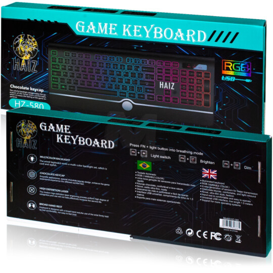 Teclado Gamer USB com Iluminação RGB HAIZ - HZ-580