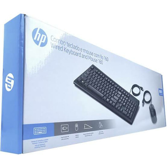 Kit Teclado + Mouse HP com Fio Usb ABNT2 160 - 6HD76AA#AC4