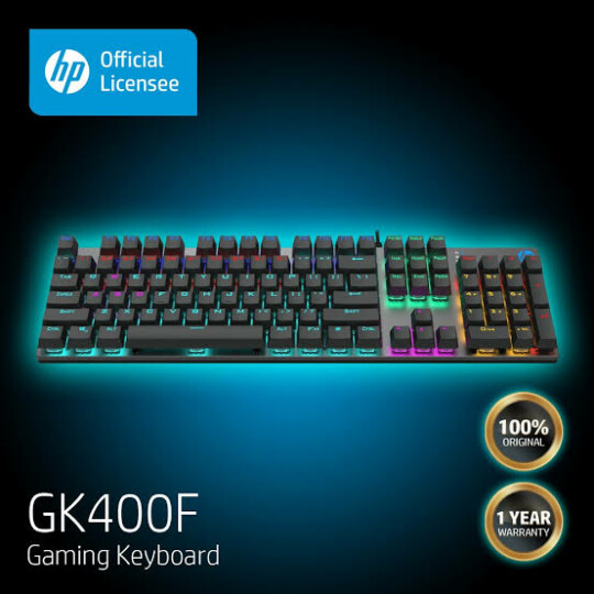 Teclado Gamer Mecânico HP Usb Com Iluminação Led - GK400F Chumbo