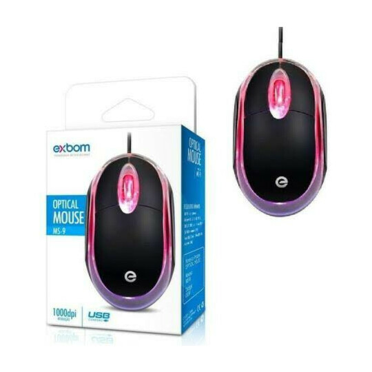 CAIXA FECHADA com 200 Unidades Mouse Usb Óptico com LED EXBOM - MS-9