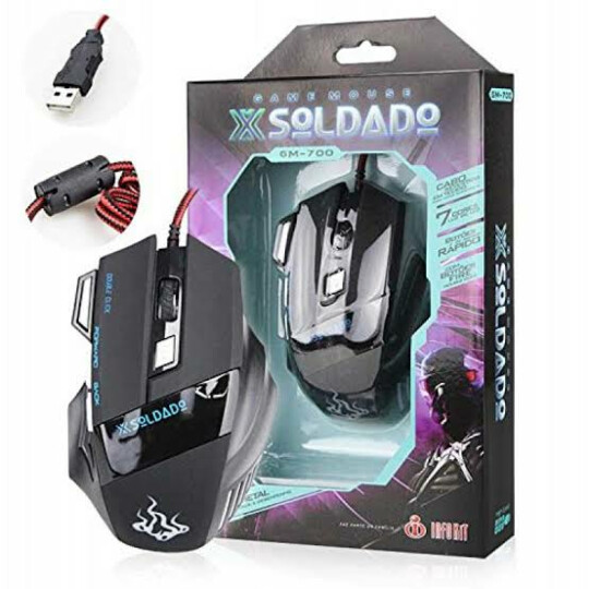 Mouse Optico Gamer Soldado 3000dpi USB Preto 7 Cores De Luz De Led Peso Metal EXBOM - Gm-700
