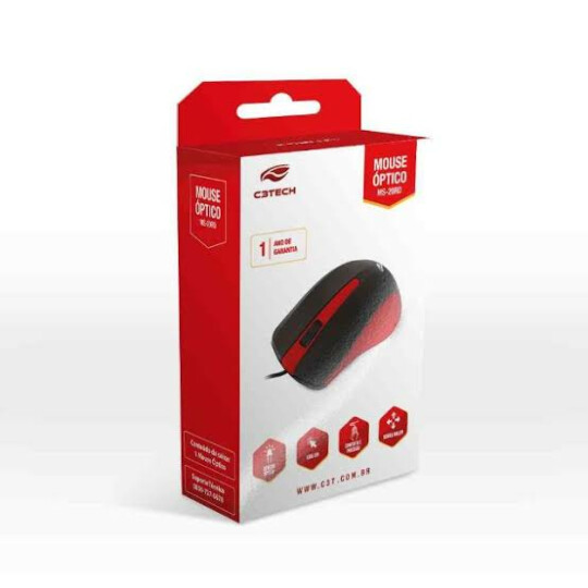 Mouse Óptico C3TECH USB Vermelho - MS-20RD