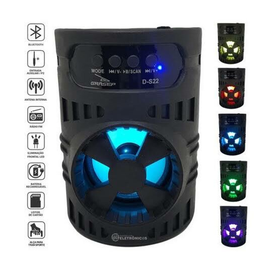 Caixa de Som Bluetooth Usb Portátil 12x12x16cm Grasep - D-S22