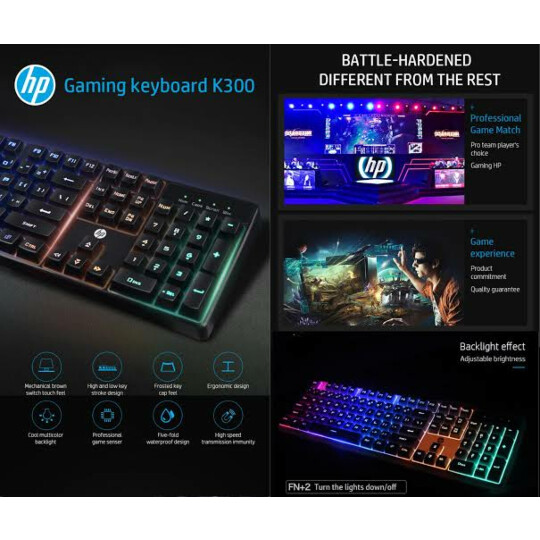 Teclado Gamer Usb Membrana com Iluminação Led - Preto HP - K300