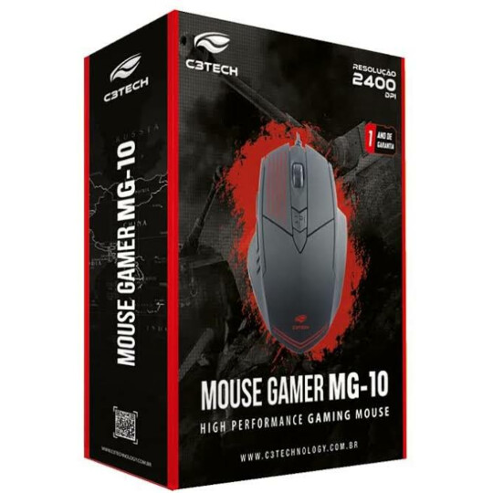 Mouse Gamer Usb Led 2400 dpi Preto C3Tech - MG-10BK
