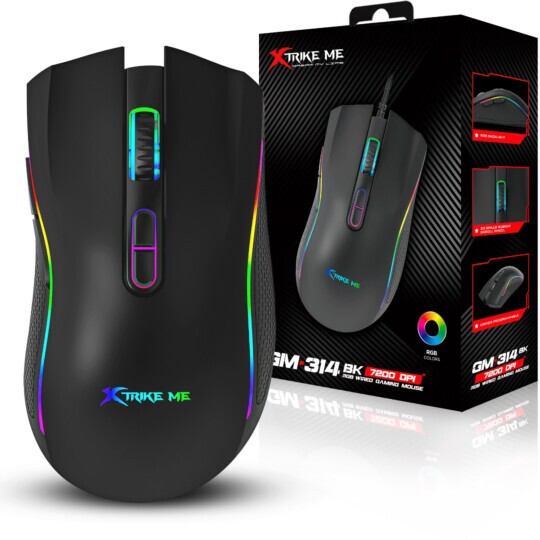 Mouse Gamer BK Preto USB com RGB 7200dpi Xtrike-ME GM-314
