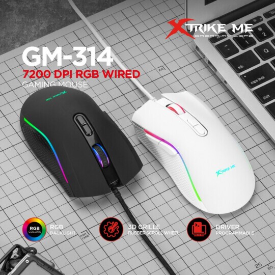 Mouse Gamer BK Preto USB com RGB 7200dpi Xtrike-ME GM-314