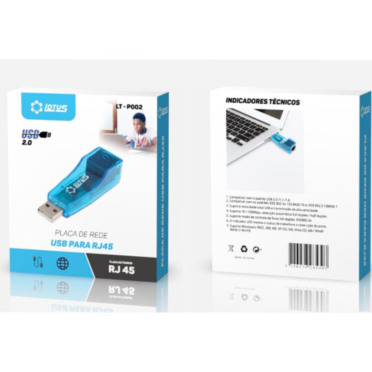 Adaptador Placa de Rede Lan Usb 2.0 para Rj45 Lotus - LT 216/P002