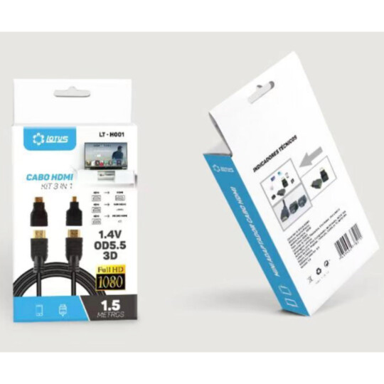 Cabo HDMI 3 em 1 Micro/Mini Hdmi v1.4 Full HD - LT-H001