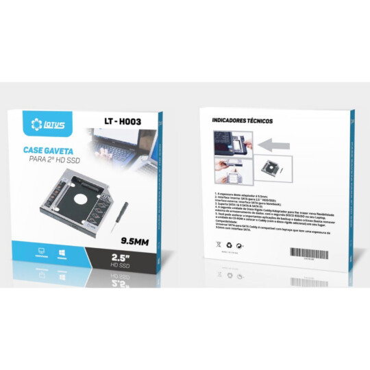Case Gaveta para Hd/Ssd Caddy Adaptador Sata 9,5 mm LTH-003