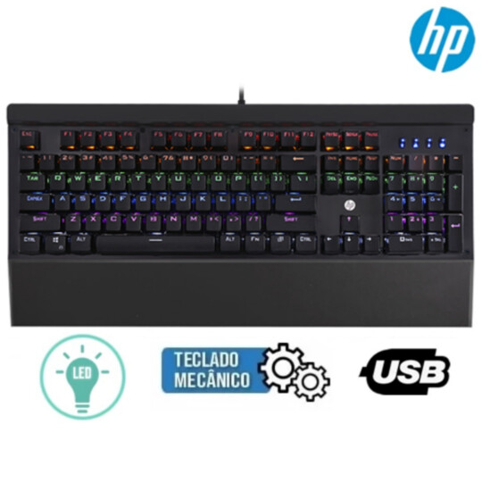 Teclado Gamer Mecânico HP Usb Anti-Ghosting com Led Preto - GK500