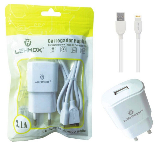 Carregador de Celular + Cabo IOS Lightning Usb 3.1A -com Anatel LE-522 IOS