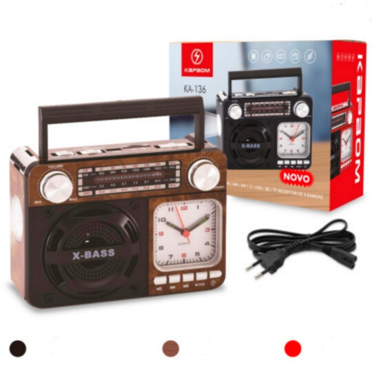 Caixa de Som Bluetooth Rádio Retrô com Relógio - KA-136