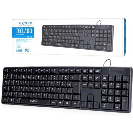 Teclado Usb Standard ABNT Padrão Brasileiro EXBOM- BK-103