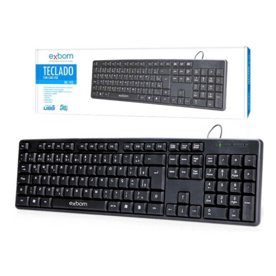 CAIXA FECHADA 20 Unidades Teclado Usb Standard ABNT Padrão Brasileiro EXBOM - BK-103