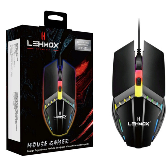 Mouse Gamer Usb com DPI ajustável e Led Lehmox - LEY-1511