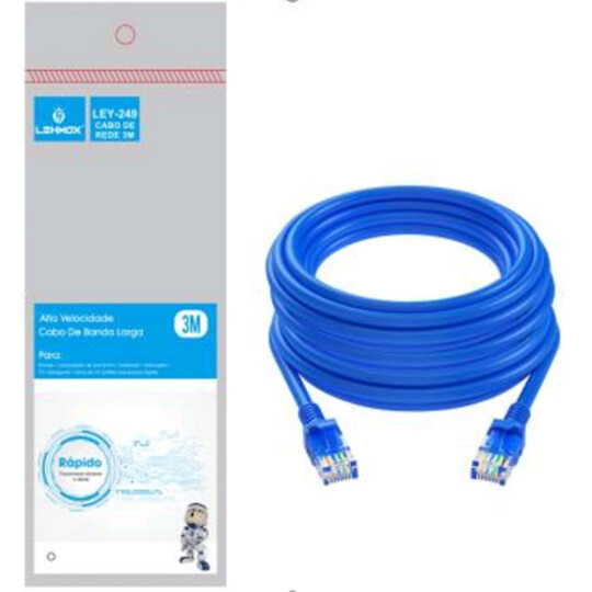 Cabo de Rede RJ45 Alta Velocidade com 3 Metros Lehmox - LEY-249