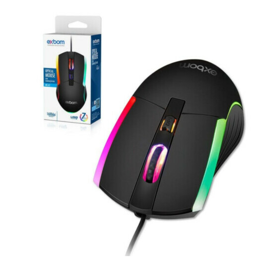 CAIXA FECHADA 200 Unidades Mouse Gamer Usb 1600DPI com LED RGB 4D 03948 - MS-61