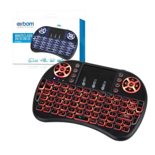 CAIXA FECHADA 100 Unidades Mini Teclado Iluminado Com Touchpad Wireless 2.4g Bateria de Lítio EXBOM - BK-BTI8LED