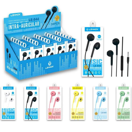 CAIXA FECHADA EXPOSITORA 30 Unidades Fone Intra Auricular com Microfone LEHMOX - LE-844