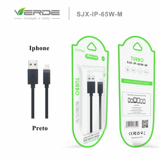 Cabo para IOS Lightning Turbo 65W 1 Metro Verde - SJX-IP- 65W-M