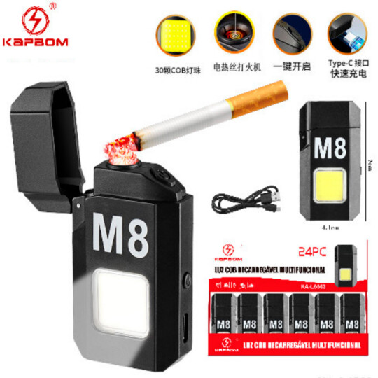 Isqueiro Portatil Recarregável Usb e Luz Cob KAPBOM - KA-L6553