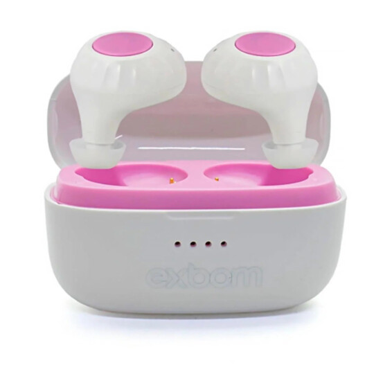 Fone de Ouvido Bluetooth 5.0 Intra-Auricular TWS Branco e Rosa EXBOM - BTWS-S30