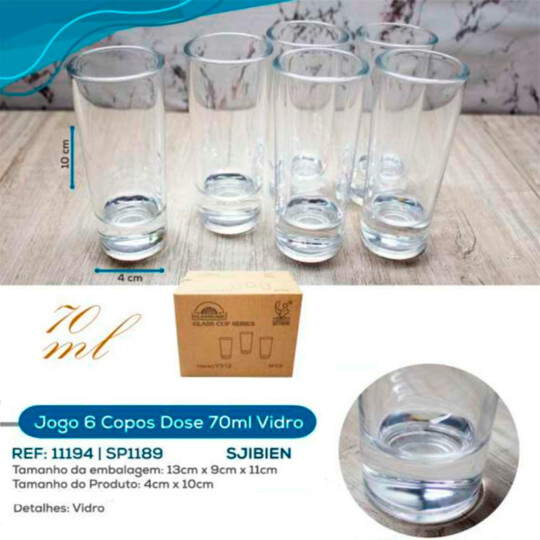 Jogo Copo de Dose Vidro 70ml com 6 Unidades - SP1189