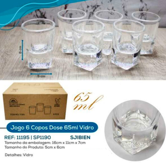 Jogo Copo de Dose Vidro 65ml com 6 Unidades - SP1190