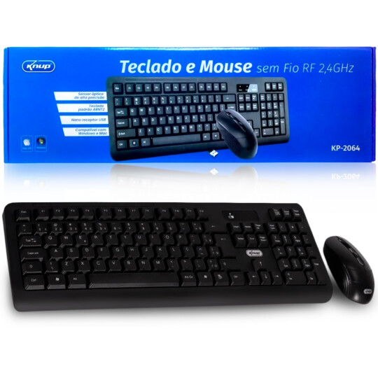 Teclado e Mouse sem Fio Wireless ABNT2 KNUP - KP-2064