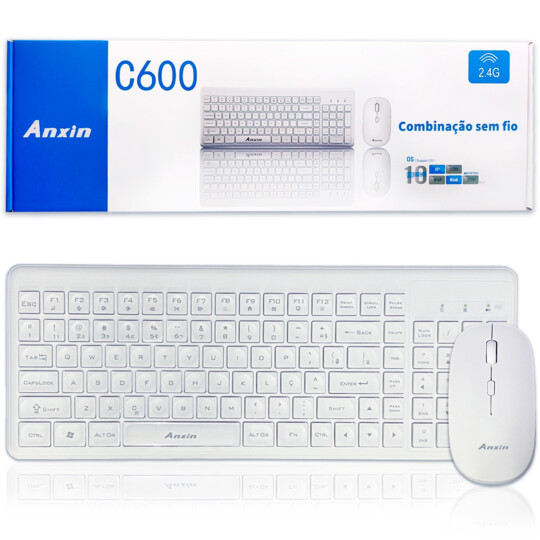 Kit Teclado e Mouse sem Fio 2.4Ghz Wireless Usb Padrão ABNT2 - C600