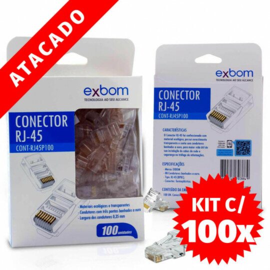 100 Unidades de Conector Rj45 Cat5E Exbom - Cont-Rj45P100