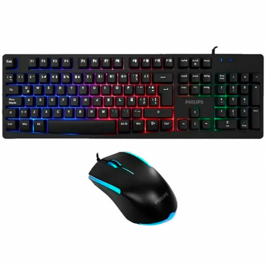 Kit Teclado e Mouse RGB Gamer Com LED Philips - C214BK/SPT6214BK
